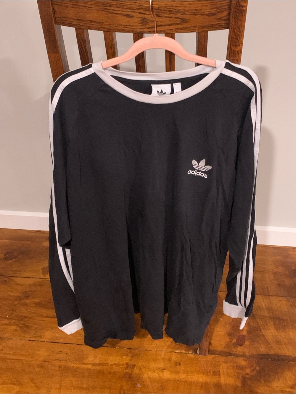 adidas Black Long Sleeve Crew with White Stripes